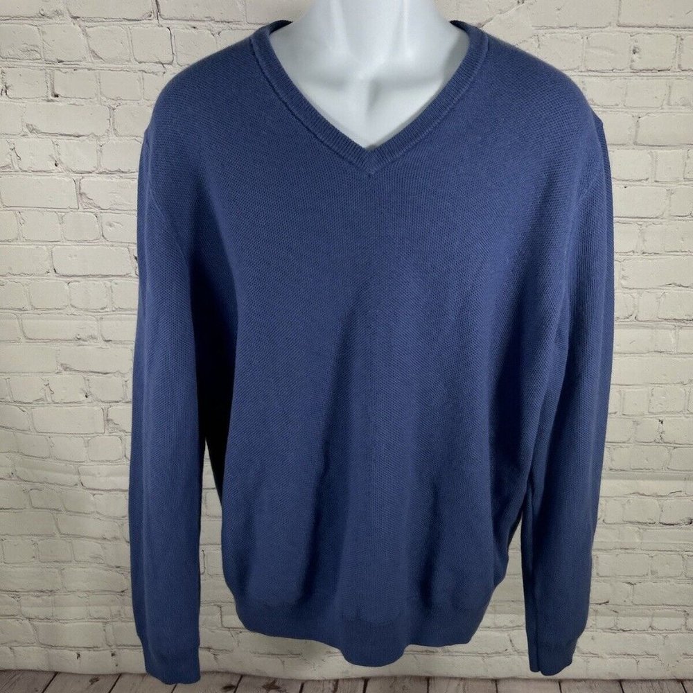 Jos A Bank Traveler Travel Tech Blue Sweater Merino Wool Blend Pullover XXL